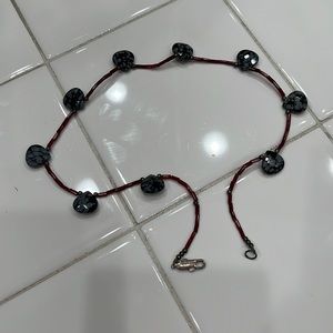 Short necklace/choker. Red bead and black and grey stone